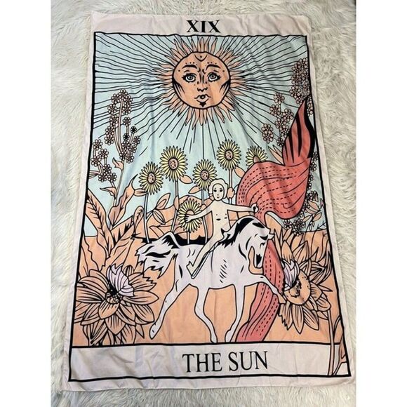 THE SUN Vintage Tarot XIX Tapestry 39” X 60”  Wall Hanging Boho Home Decor NWOT - Picture 1 of 6